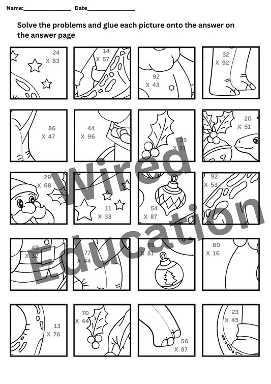 Santa and Dinosaur 2 digit multiplication