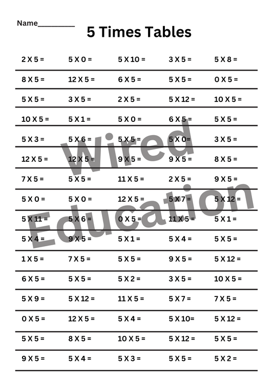 5 Times Tables