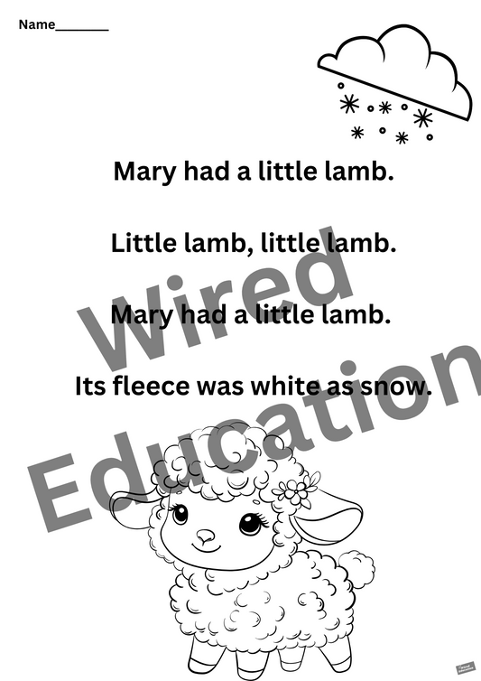 Poem: Mary had a little lamb worksheet