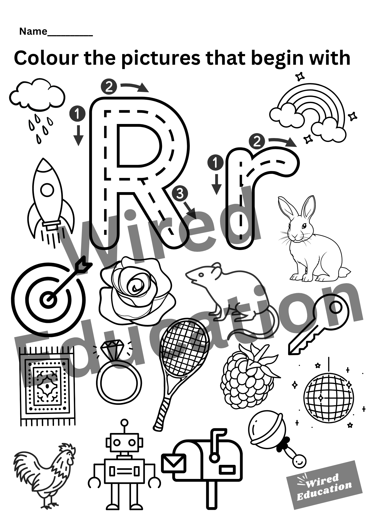 Colour the pictures that start with R
