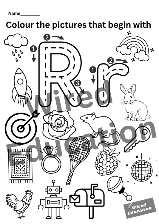 Colour the pictures that start with R