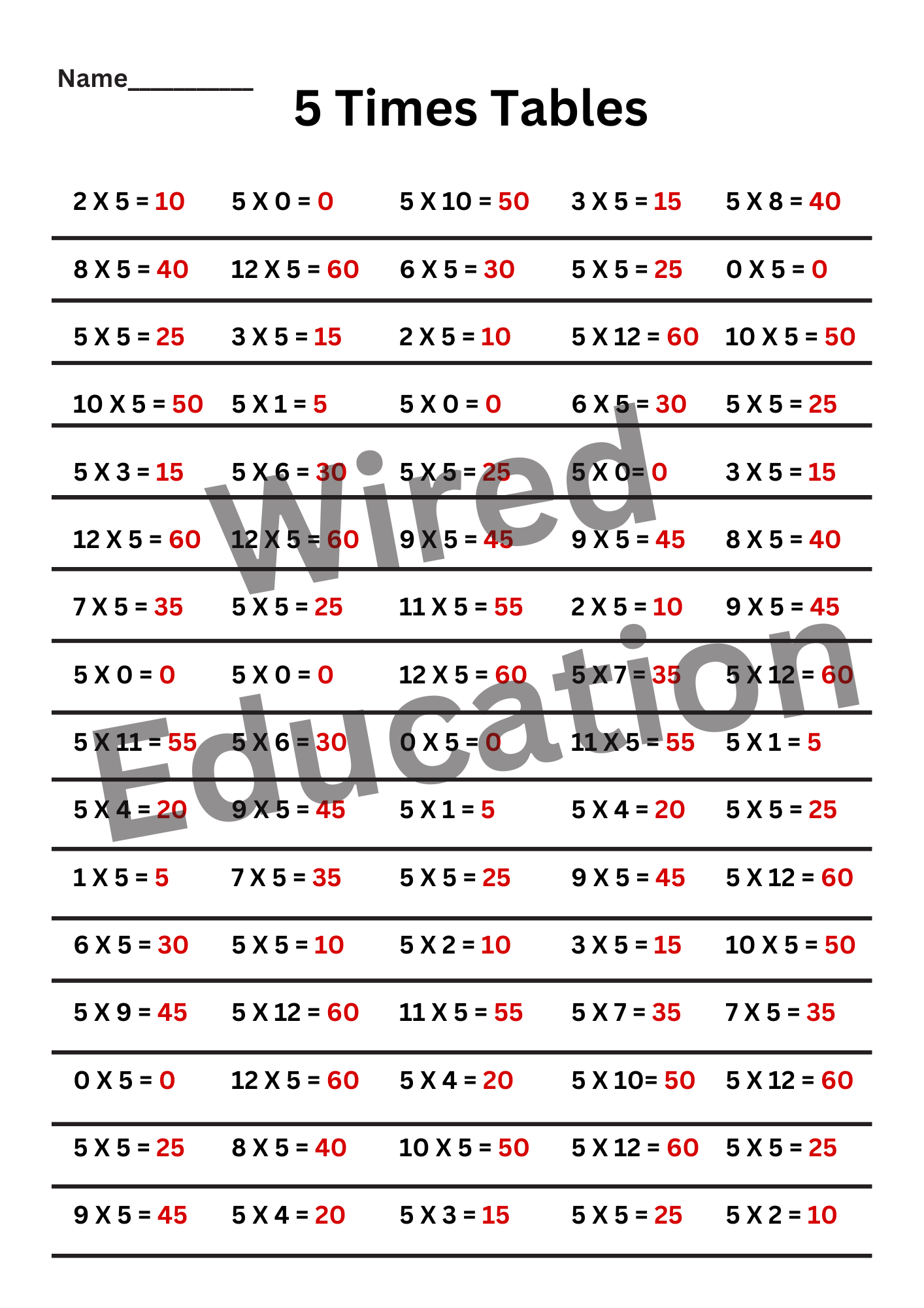 Bulk Time Tables Set