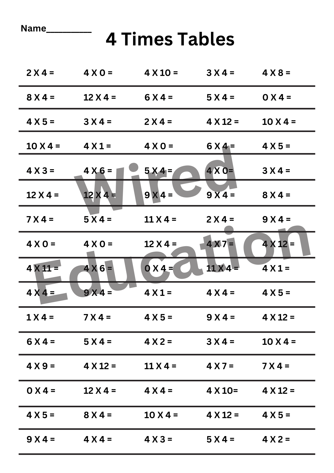 4 Times Tables