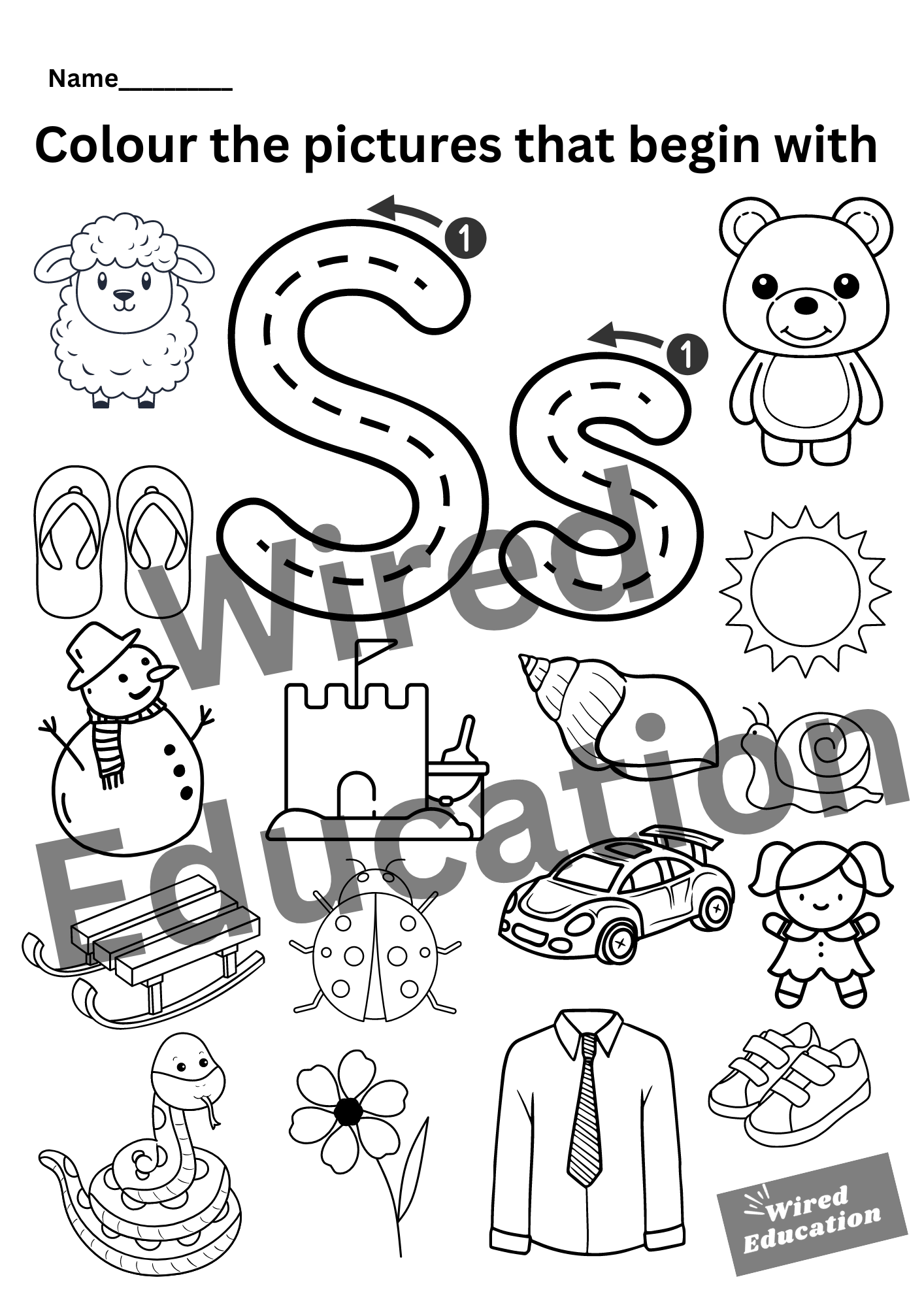 Colour the pictures that start with S