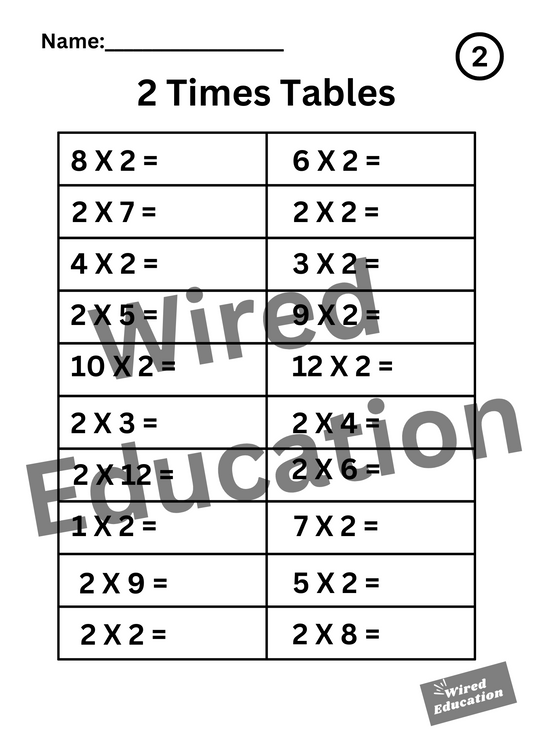 Large 2 Times Tables