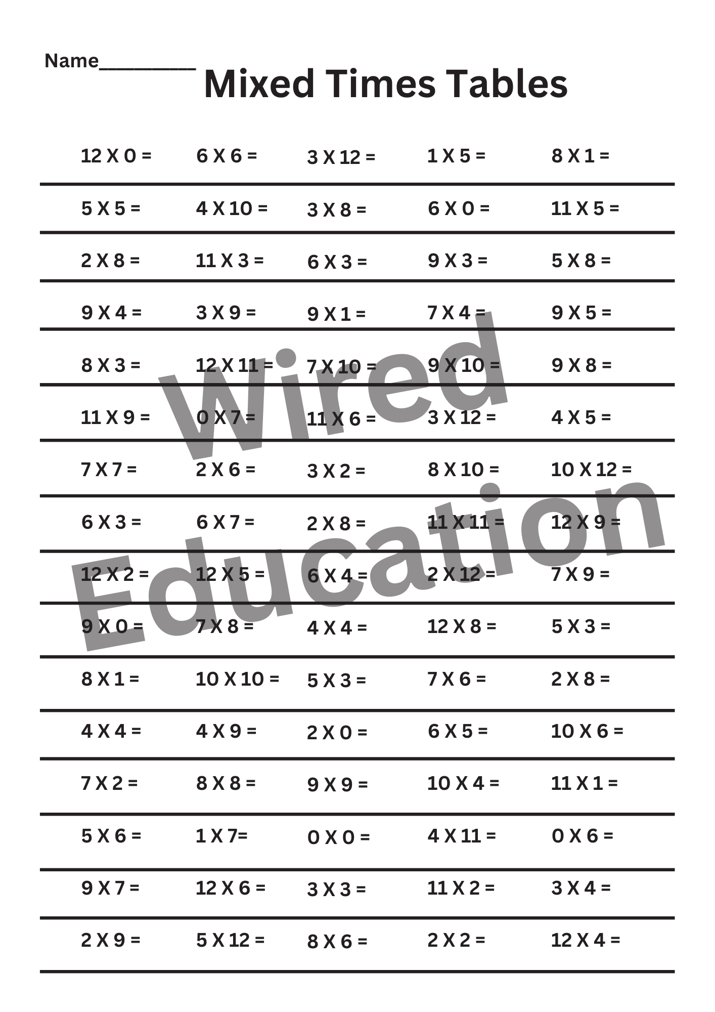 Mixed times tables