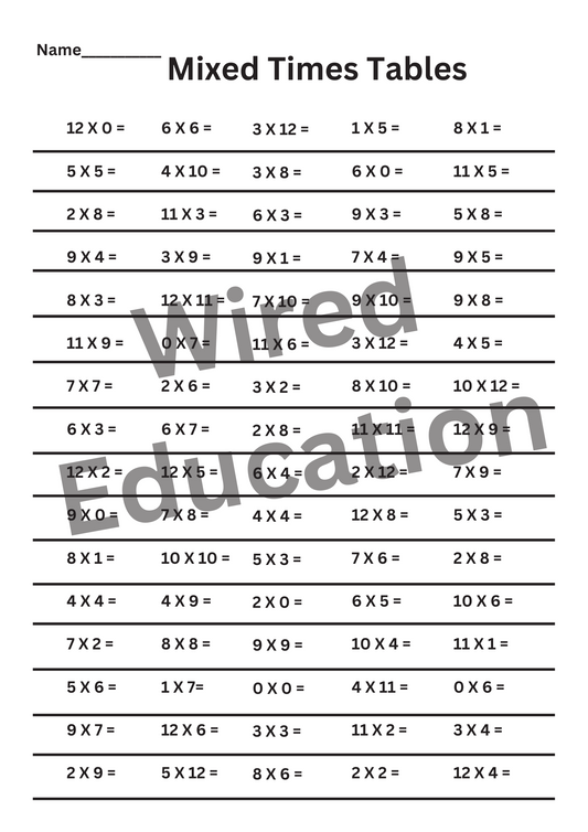 Mixed times tables