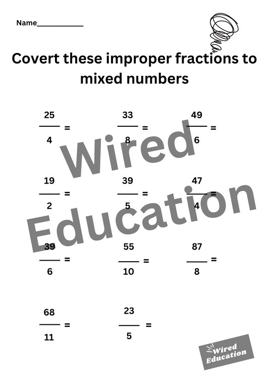 Improper fractions to mixed numbers