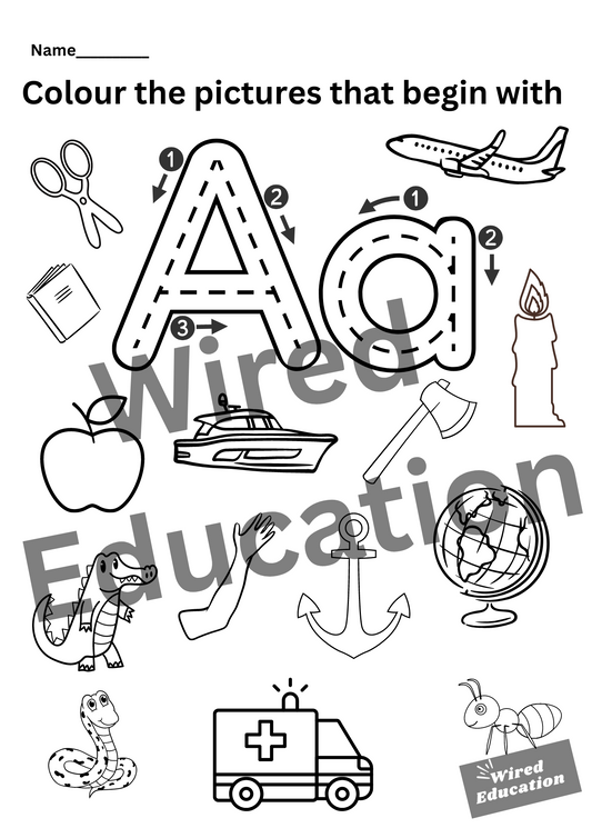 Colour the pictures that start with A