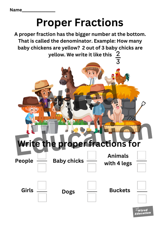 Writing Proper Fractions-Farm