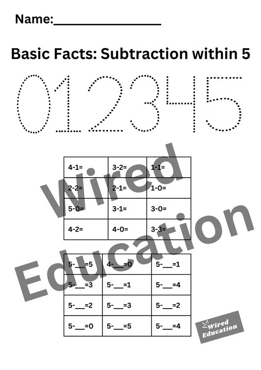 Basic Facts (Subtraction within 5)