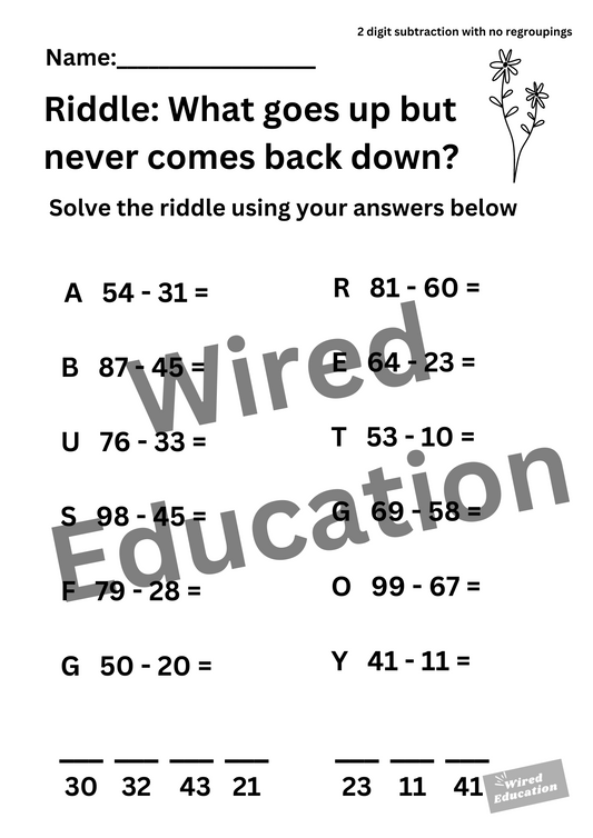 Riddle (2 digit subtraction with no regroupings)