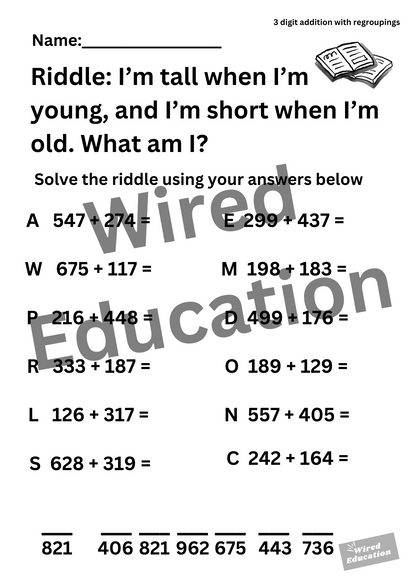 Riddle (3 digit addition with regroupings)