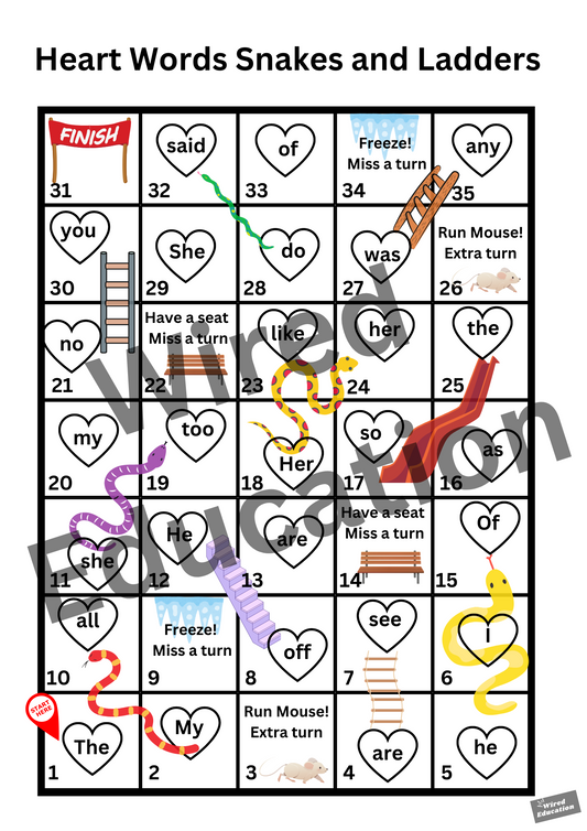 Heart words snake and ladders