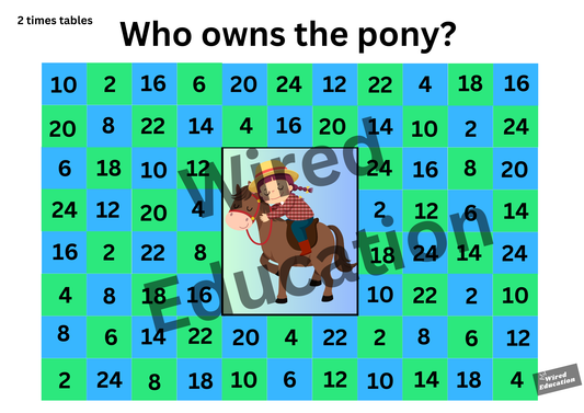 2 times tables game board 'pony