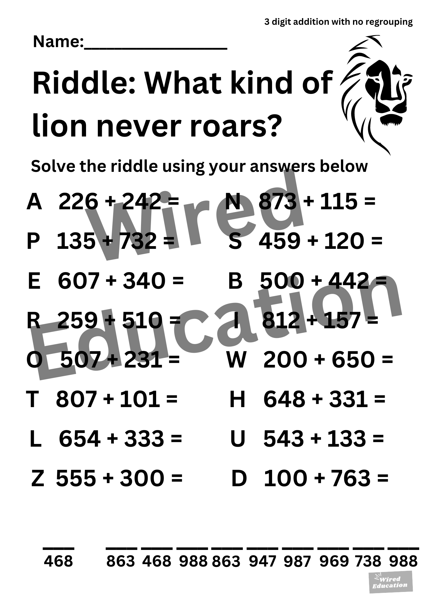 Riddle (3 digit addition with no regroupings)