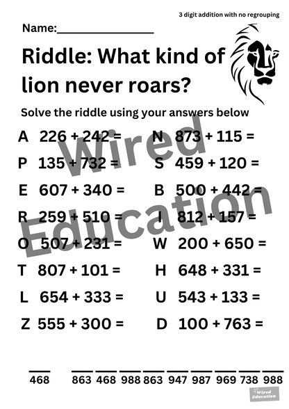 Riddle (3 digit addition with no regroupings)