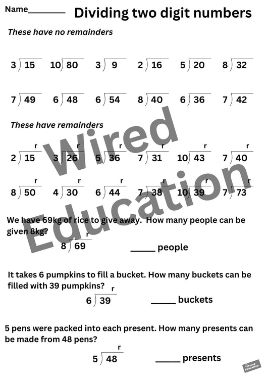 Dividing two digit numbers