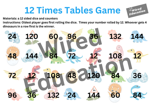 12 Times Table Game Board