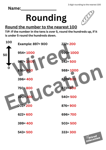 Round to the nearest 100 (3 digits)