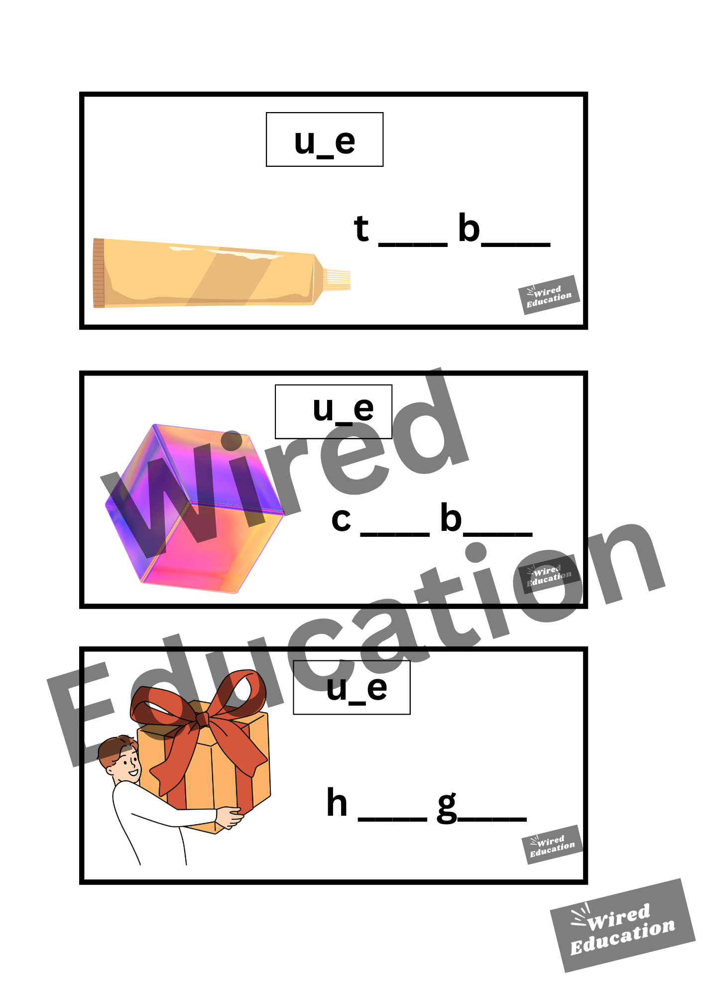u_e flash cards (u_e sound only)