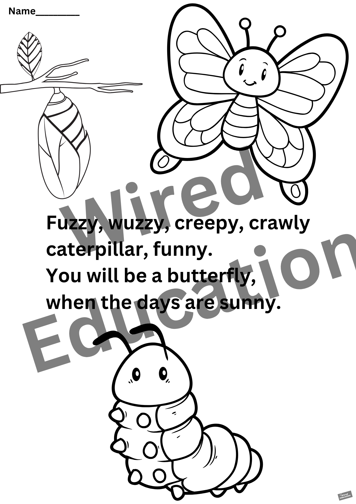 Poem: Fuzzy wuzzy caterpillar worksheet