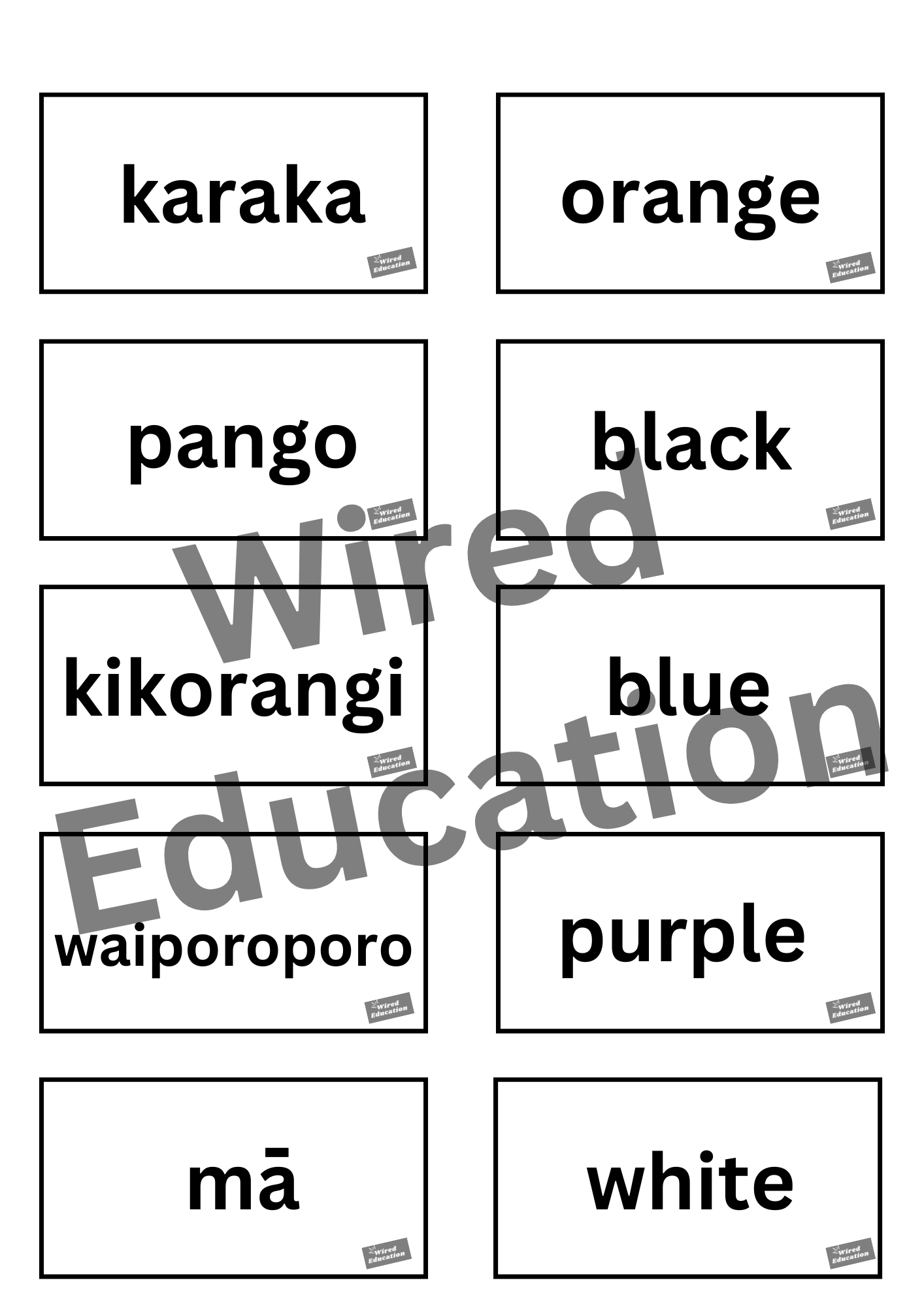 Black/White simple colour flash cards