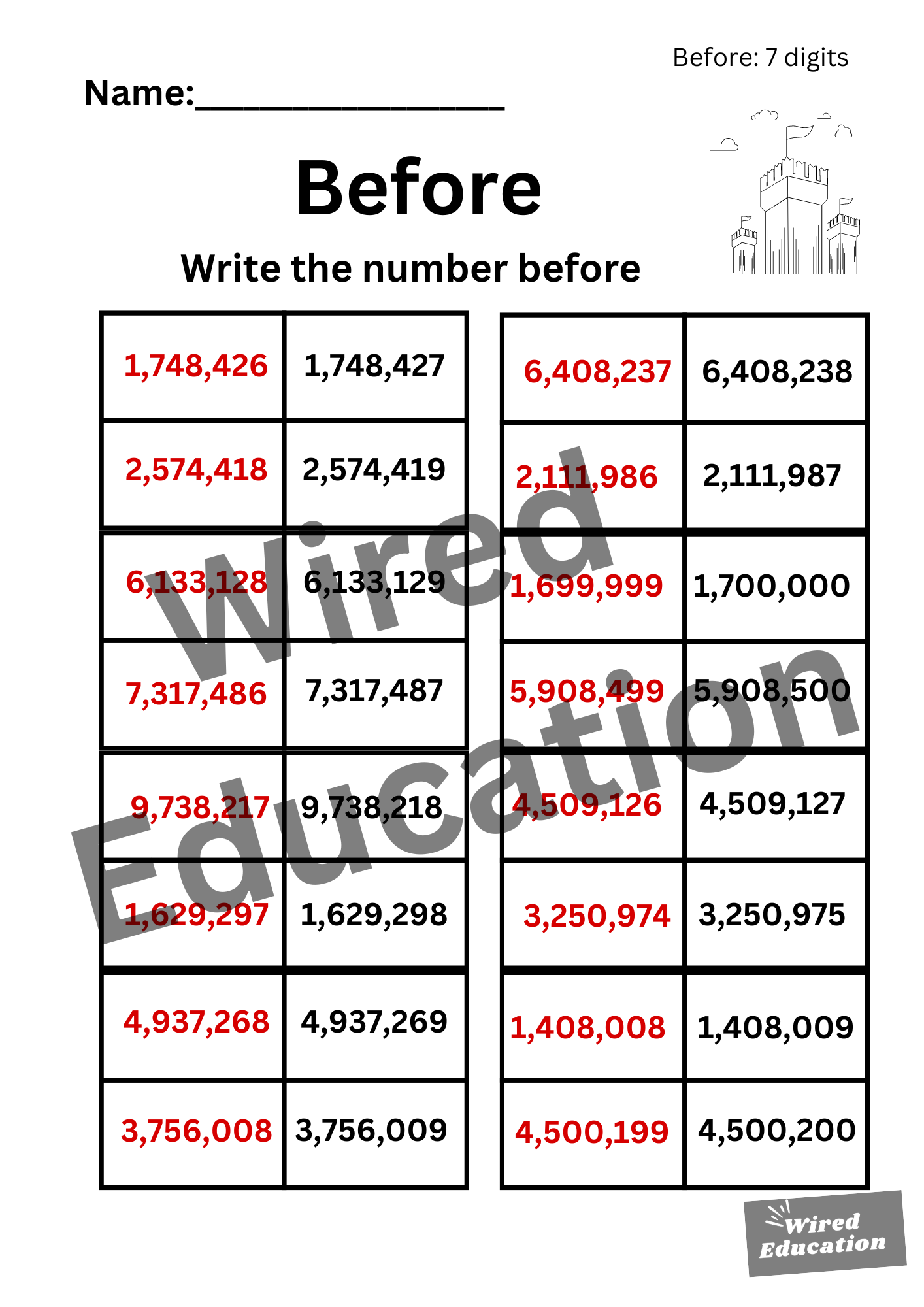Numbers Before (7 digits)