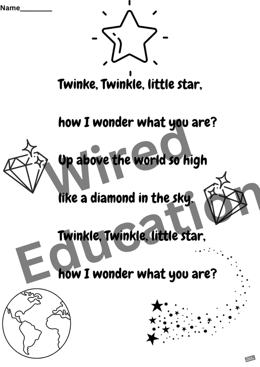 Poem: Twinkle twinkle little star worksheet