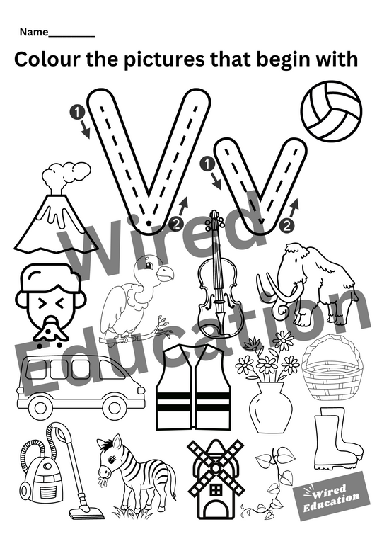 Colour the pictures that start with V