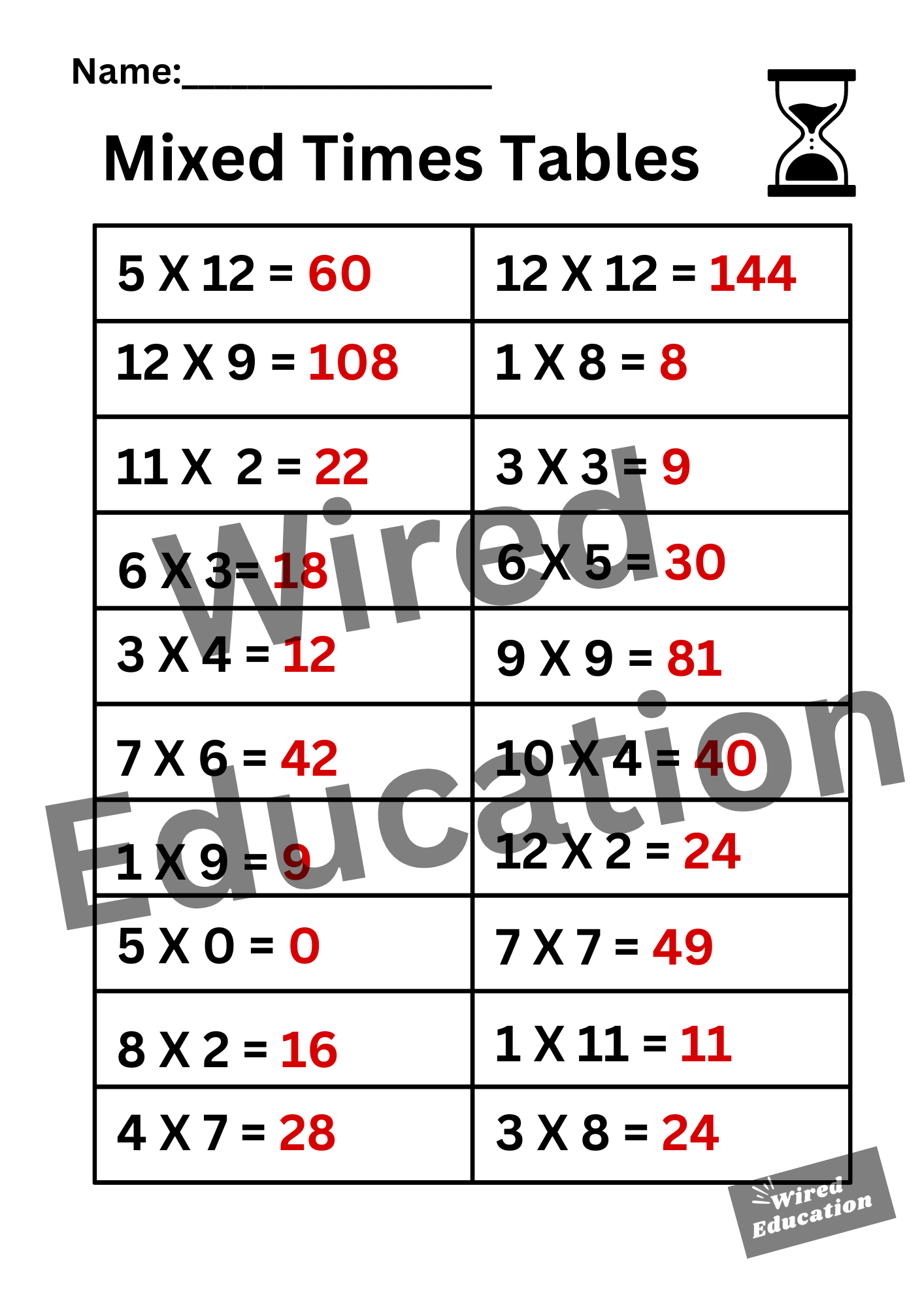 Large Mixed Times Tables