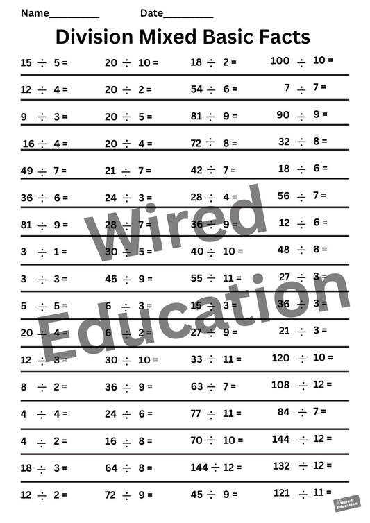 Division Mixed Basic Facts