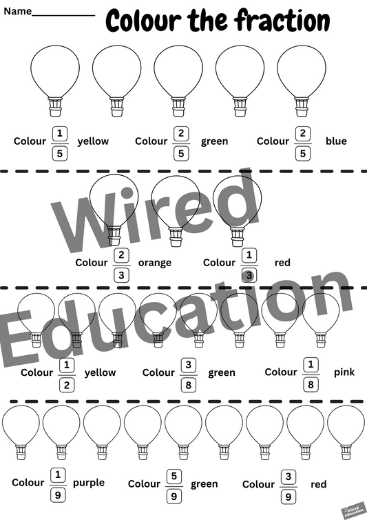 Colour the fraction hot air balloons