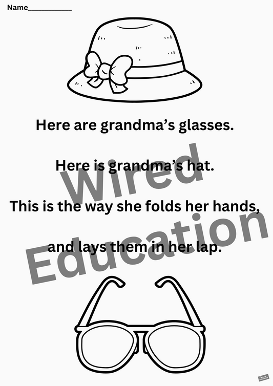 Poem: Here are grandma's glasses worksheet