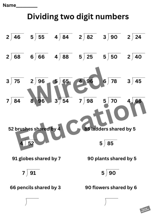 Dividing two digit numbers