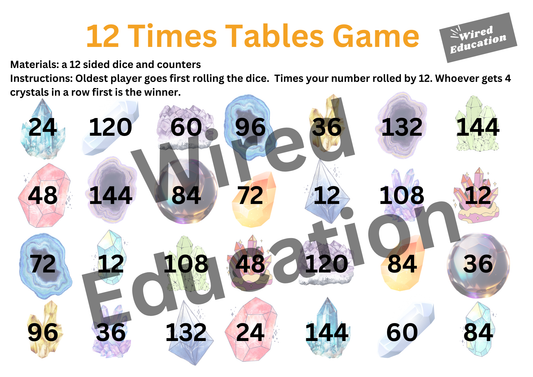 12 Times Table Game Board