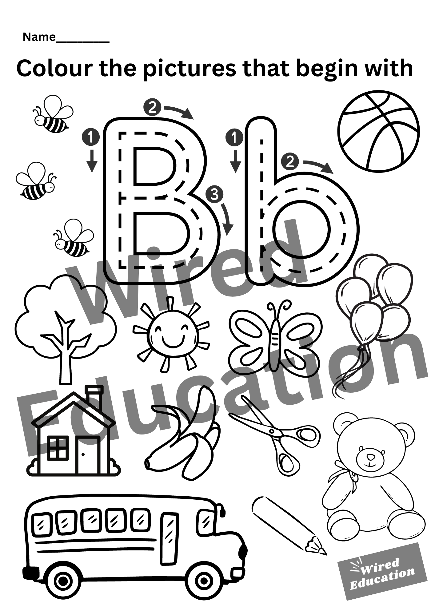 Colour the pictures that start with B