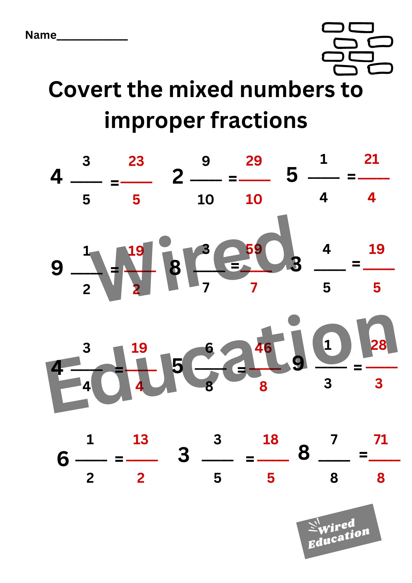 Converting mixed numbers to improper fractions