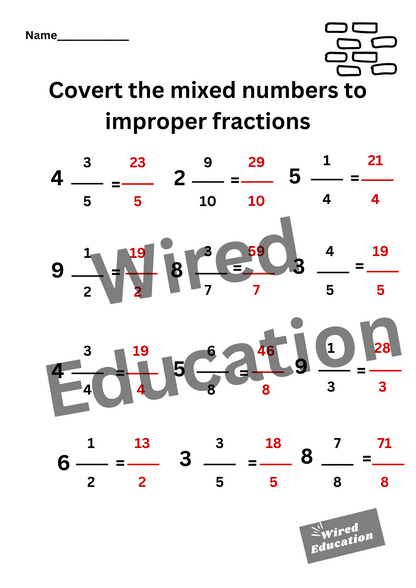 Converting mixed numbers to improper fractions