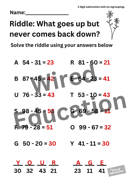 Riddle (2 digit subtraction with no regroupings)