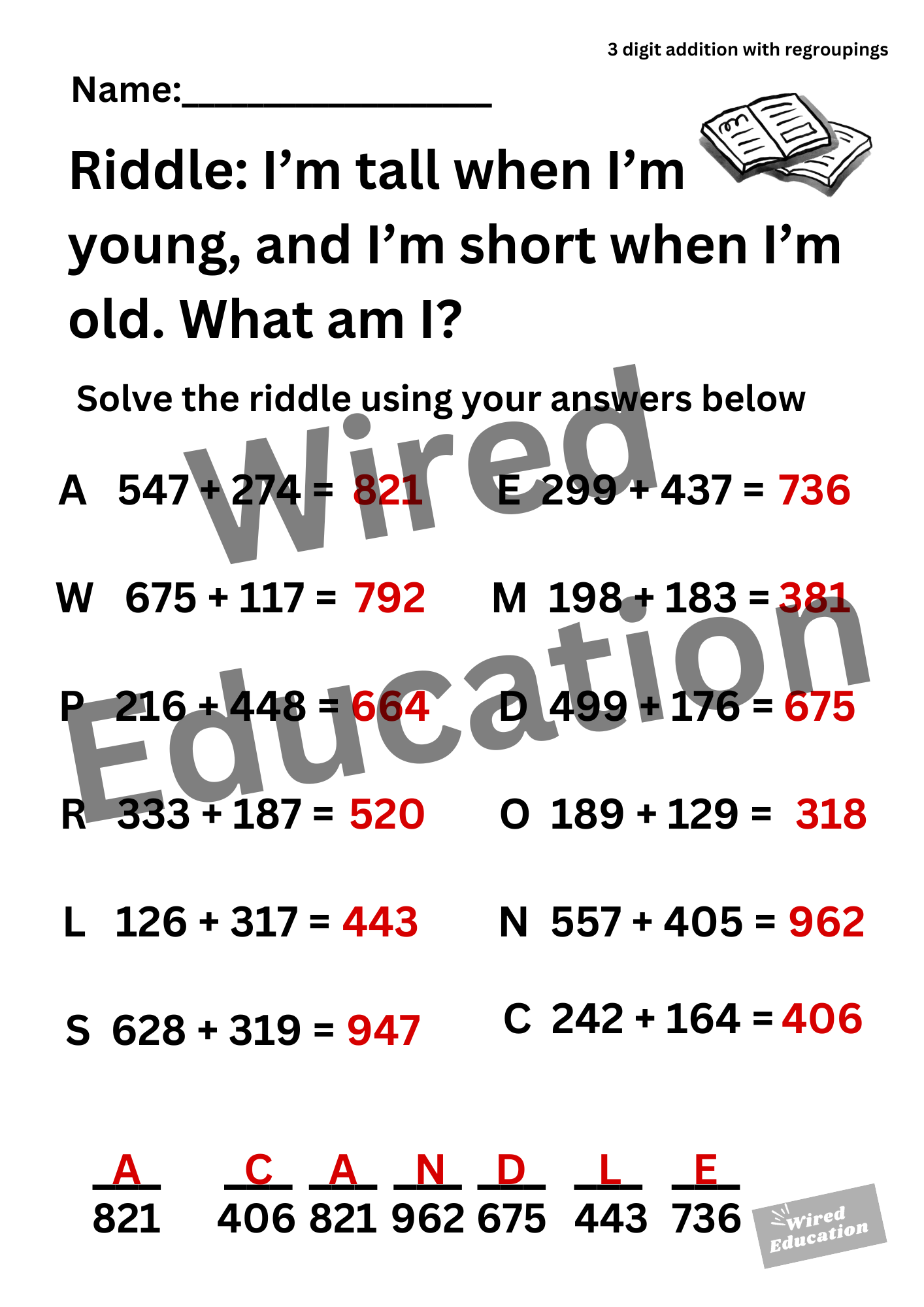 Riddle (3 digit addition with regroupings)