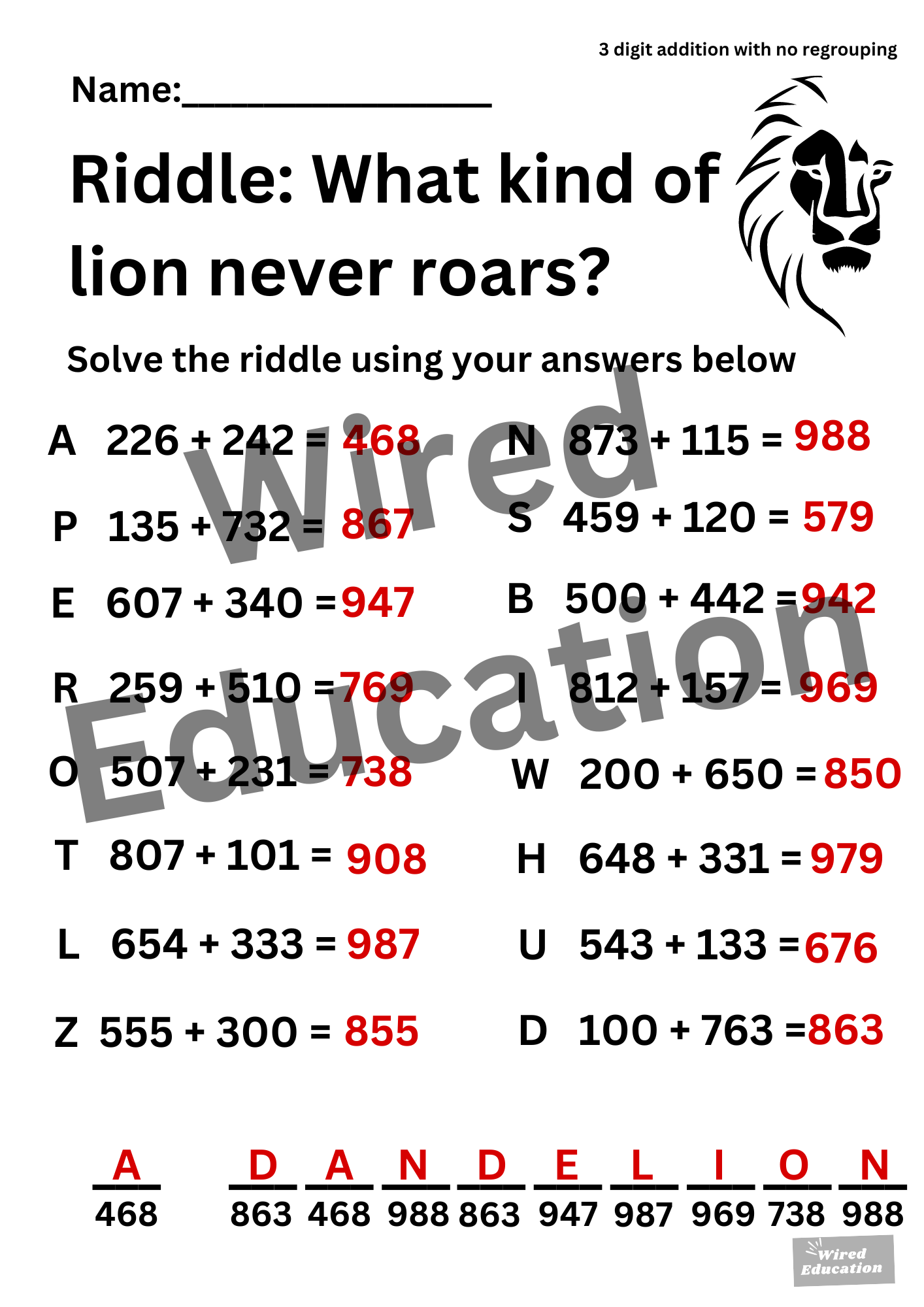 Riddle (3 digit addition with no regroupings)