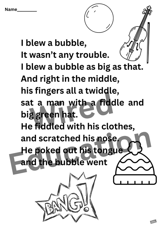 Poem: I blew a bubble worksheet