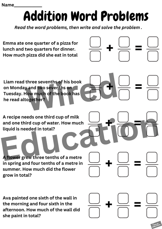 Fraction addition word problems