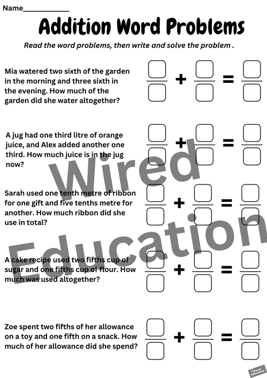 Fraction addition word problems