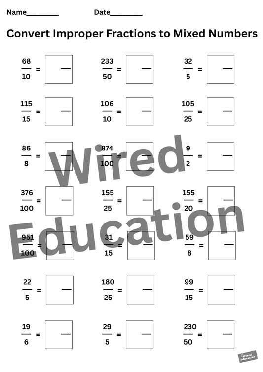 Converting Improper Fractions to Mixed Numbers
