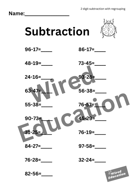 Subtraction (2 digit with regrouping)