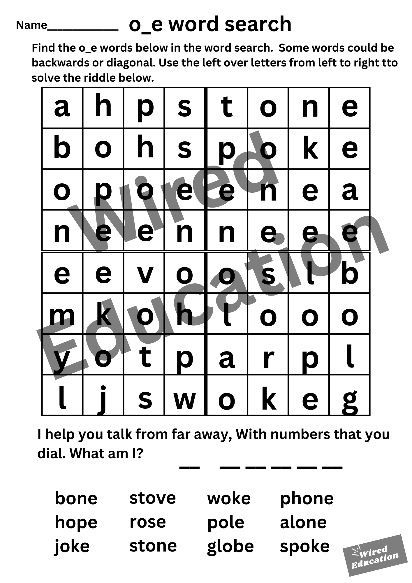 o_e word search