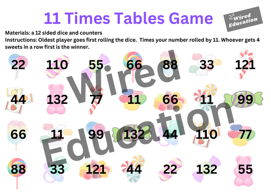 11 Times Table Game Board