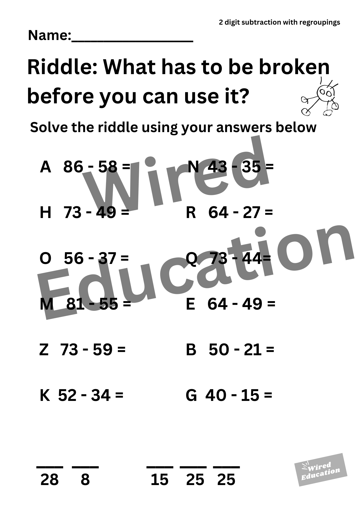 Riddle (2 digit subtraction with regroupings)
